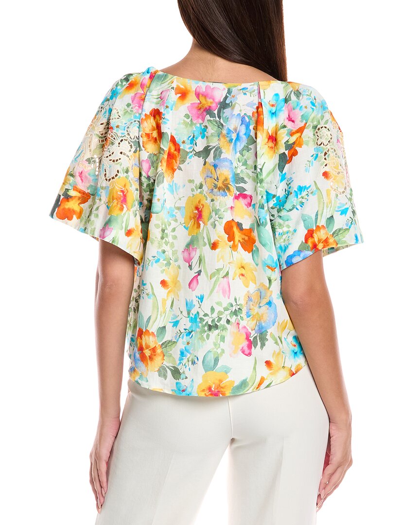 T Tahari V-Neck Linen-Blend Blouse
