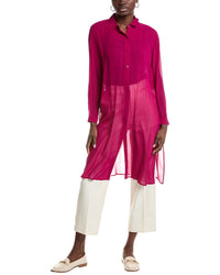 Eileen Fisher Classic Collar Silk Shirt Regular 00 (XXS) Pink