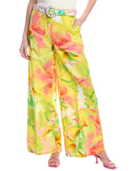 Hemant & Nandita Belted Linen-Blend Flare Pant Yellow