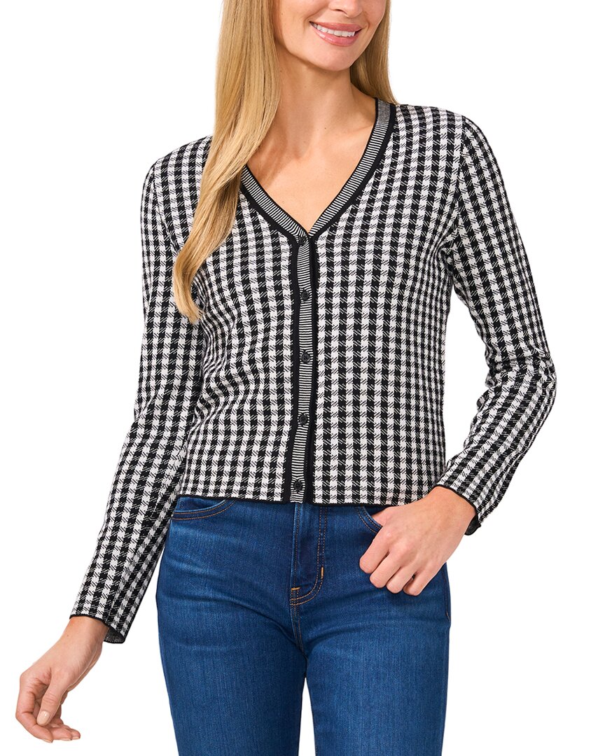 Cece Gingham Print V Neck Cardigan Black Regular 8 (M)