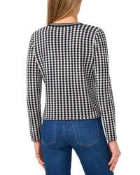 Cece Gingham Print V Neck Cardigan