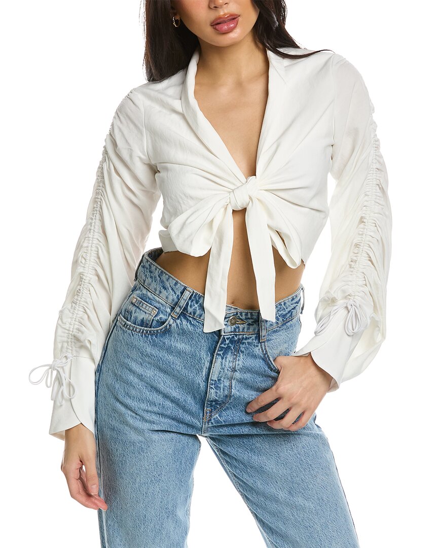 Just Bee Queen Dakota Linen-Blend Top White