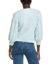 Autumn Cashmere Fringed Cable Puff Sleeve Cashmere Sweater