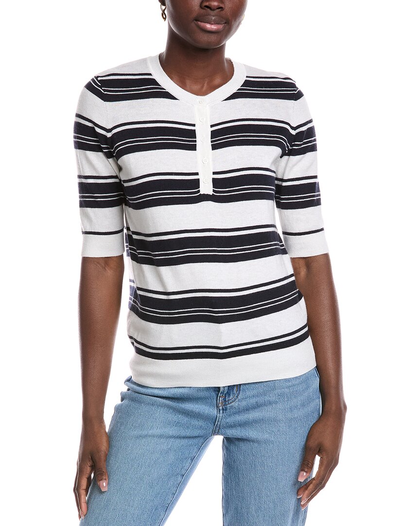 Minnie Rose Cashmere-Blend Henley Sweater