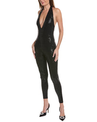 Michael Kors Collection Halter Hand Embroidered Catsuit Black