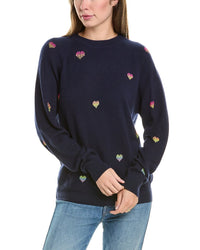 Brodie Cashmere Wool & Cashmere-Blend Rainbow Heart Studded Jumper Blue