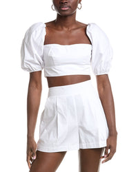 Susana Monaco Poplin Puff Sleeve Crop Top White