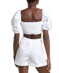 Susana Monaco Poplin Puff Sleeve Crop Top