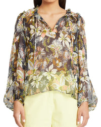 Tanya Taylor Aubrielle Linen & Silk-Blend Top Blue Regular 00 (XXS)