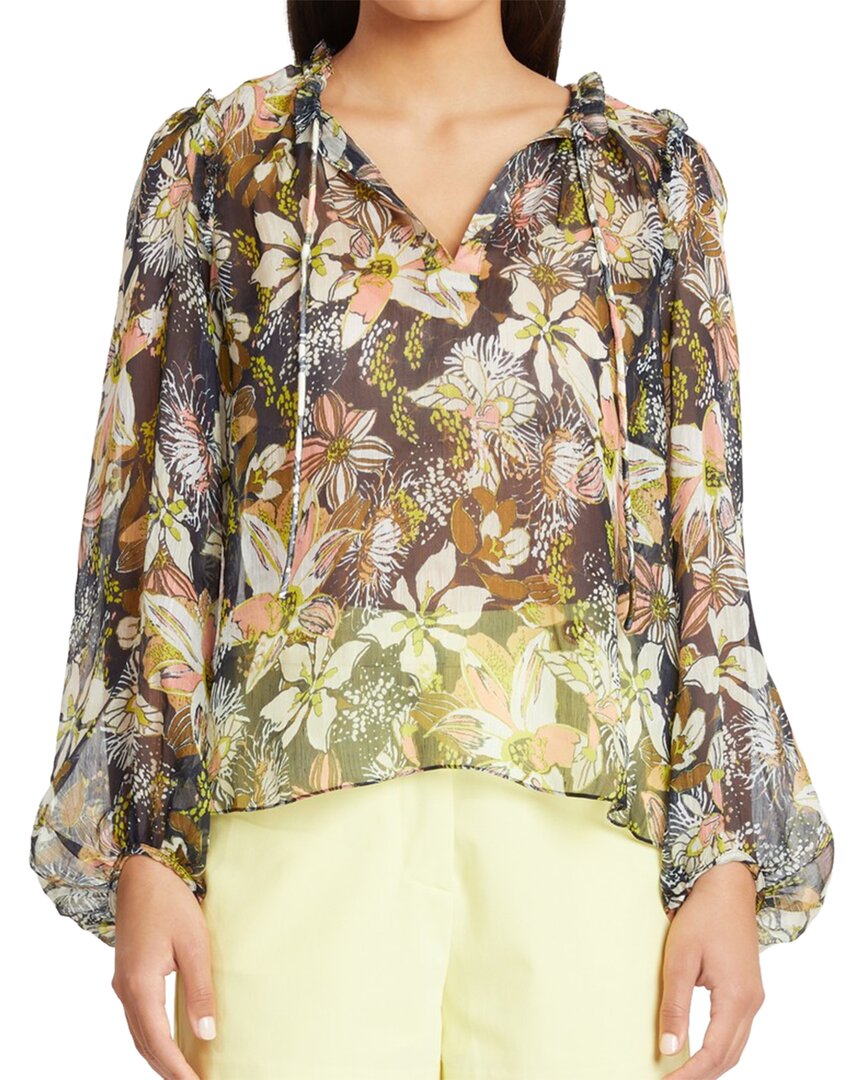 Tanya Taylor Aubrielle Linen & Silk-Blend Top Blue Regular 00 (XXS)