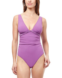Profile By Gottex Deep V One-Piece Purple
