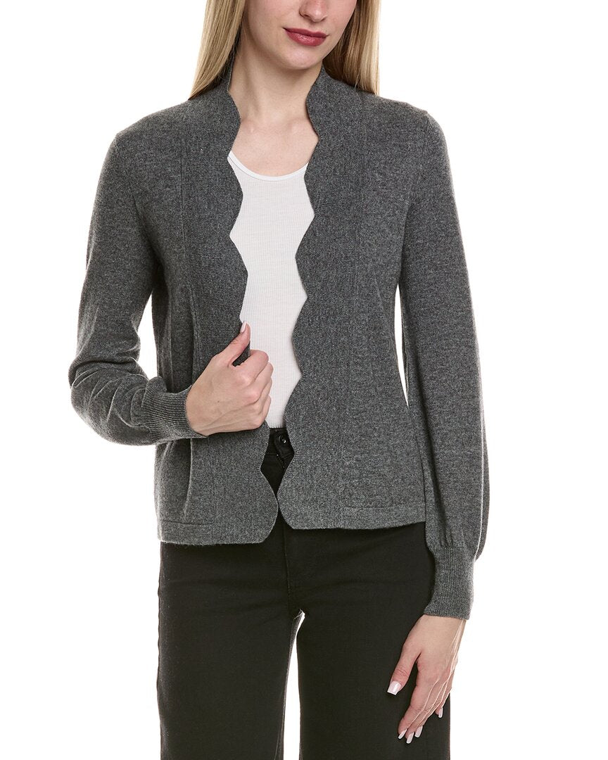 Sofiacashmere Scallop Edge Cropped Wool & Cashmere-Blend Cardigan
