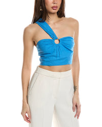 Jason Wu One-Shoulder Linen-Blend Crop Top Blue