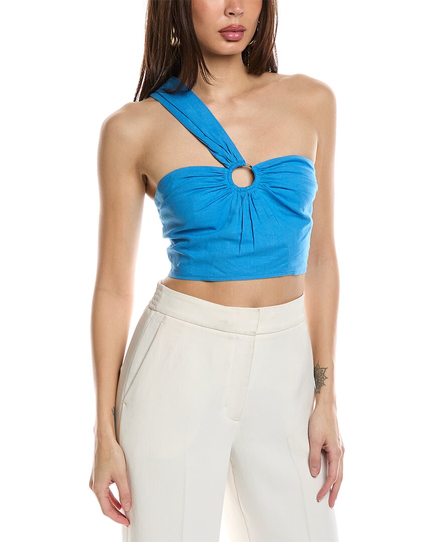 Jason Wu One-Shoulder Linen-Blend Crop Top Blue