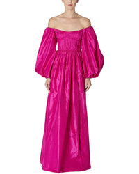 Carolina Herrera Off Shoulder Balloon Sleeve Silk Gown 6 Pink