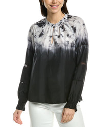 Go> By Gosilk Attention To Detail Silk Peasant Top Black Regular 0 (XS)