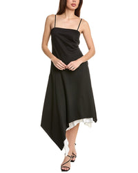Helmut Lang Angled Hem Wool Midi Dress Black