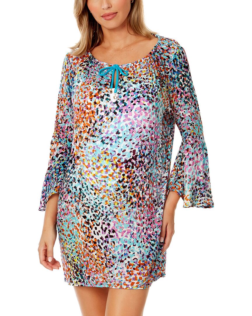 Anne Cole Bell Sleeve Drawstring V Neck Tunic