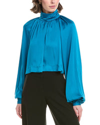 Bcbgmaxazria Cropped Blouse Blue Regular 00 (XXS)