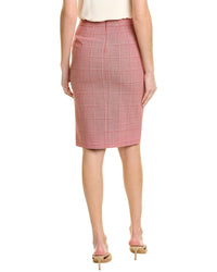 Pink Tartan Front Slit Wool-Blend Pencil Skirt