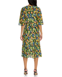 Les Rêveries Flutter Sleeve Silk Wrap Dress