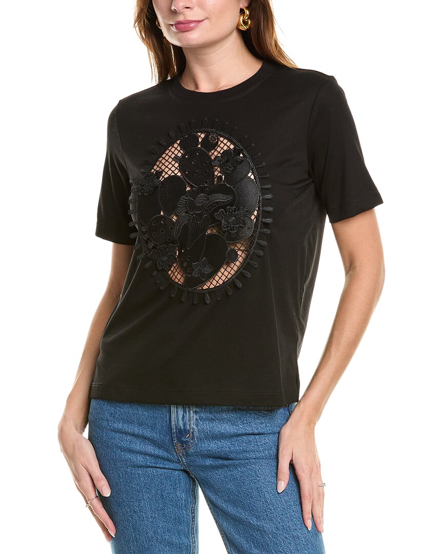 Oscar De La Renta Cactus Applique T-Shirt Black Regular 0 (XS)
