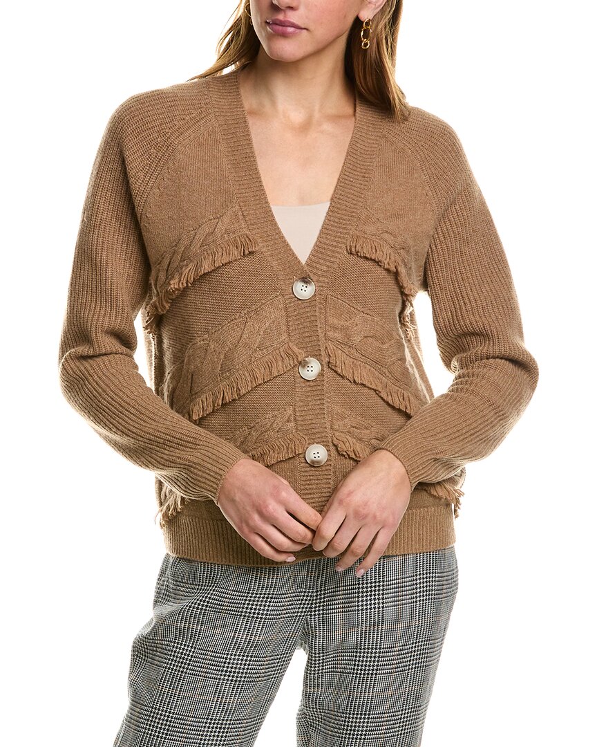 Kier + J Fringe Wool & Cashmere-Blend Sweater Brown Multi