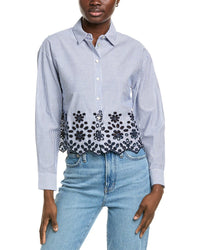 Industry Striped Embroidered Eyelet Shirt White