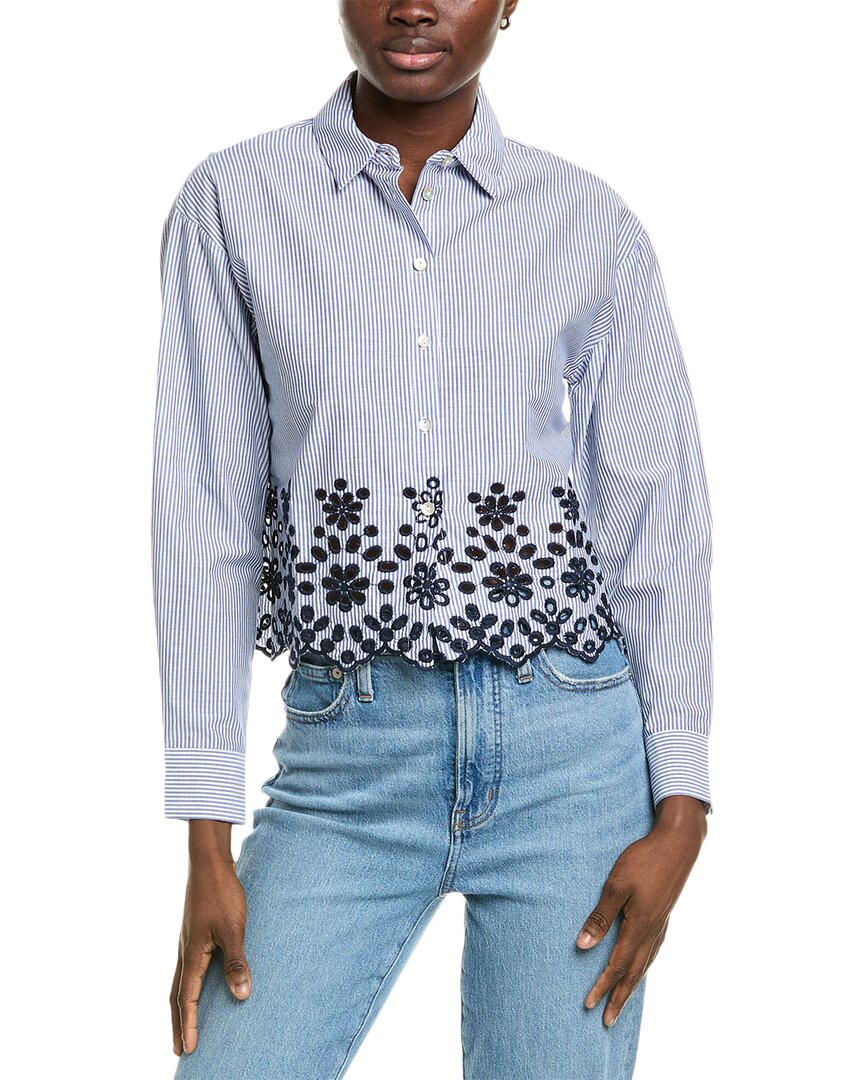 Industry Striped Embroidered Eyelet Shirt White