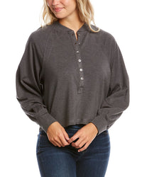 Elie Tahari Scoop Neck Henley Grey Multi