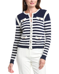 T Tahari Womens Stripe Jacket, S, Blue