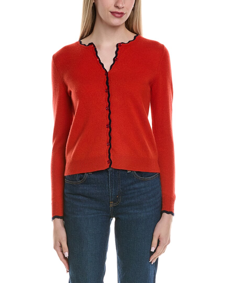 Sofiacashmere Tipped Scallop Wool & Cashmere-Blend Cardigan