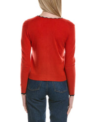 Sofiacashmere Tipped Scallop Wool & Cashmere-Blend Cardigan
