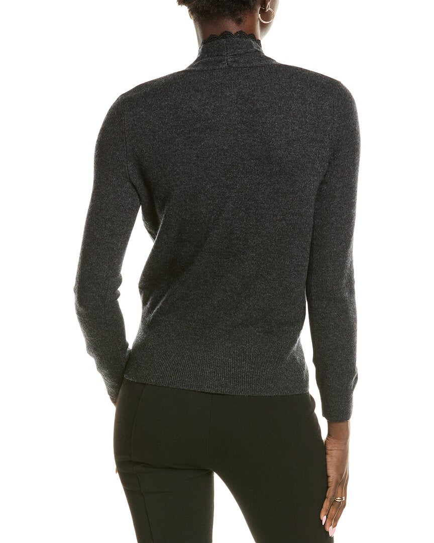 Sofiacashmere Lace Trim Surplice Cashmere Sweater