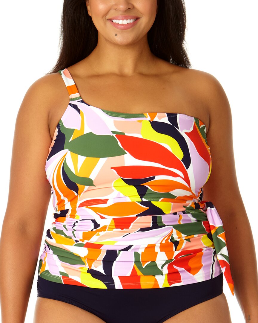 Anne Cole Asymmetrical Tie Side Tankini Multi