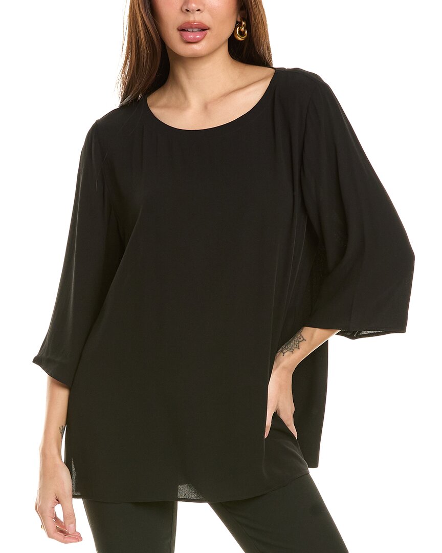 Eileen Fisher Ballet Neck Silk Top Black Regular 00 (XXS)