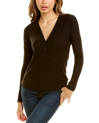 James Perse Womens Henley Top, 2, Black