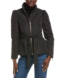Kensie Kensie Quilted Puff Sleeved Belted Jacket