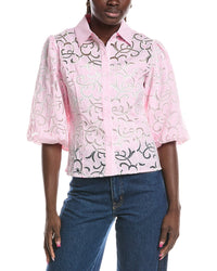 Gracia Gracia Floral Lace Puff Sleeve Top