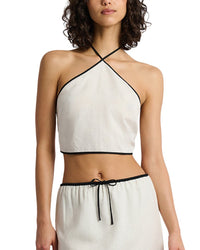 Onia Air Linen Cropped Linen-Blend Halter Top White