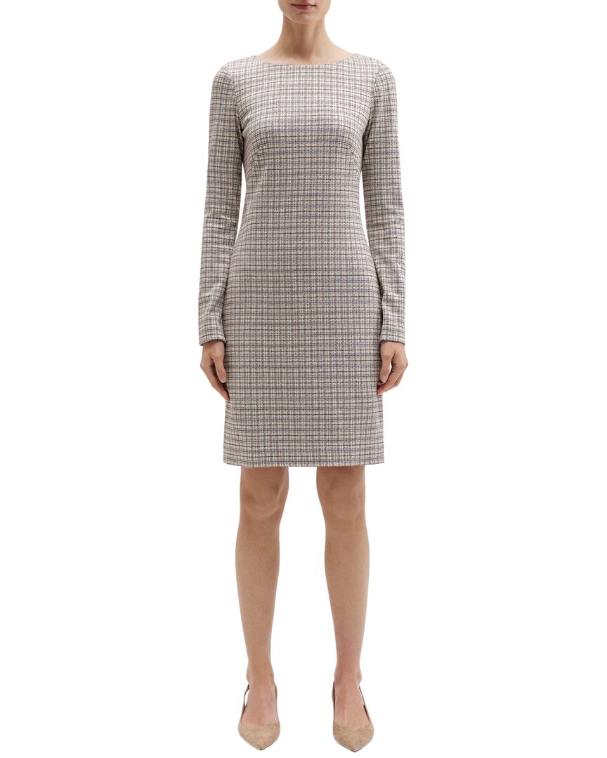 Theory Betty Long Sleeve Dress Beige Multi