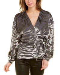 Iro Nurat Silk-Blend Wrap Top 34 Grey Multi