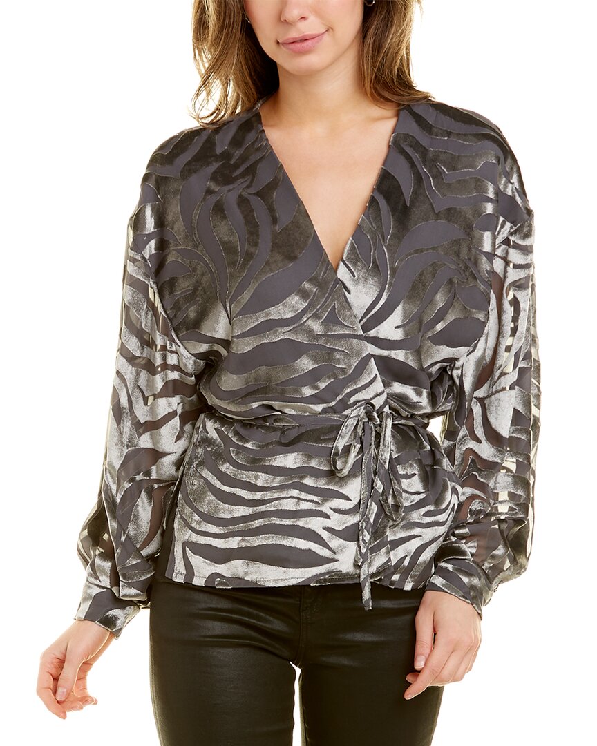 Iro Nurat Silk-Blend Wrap Top 34 Grey Multi