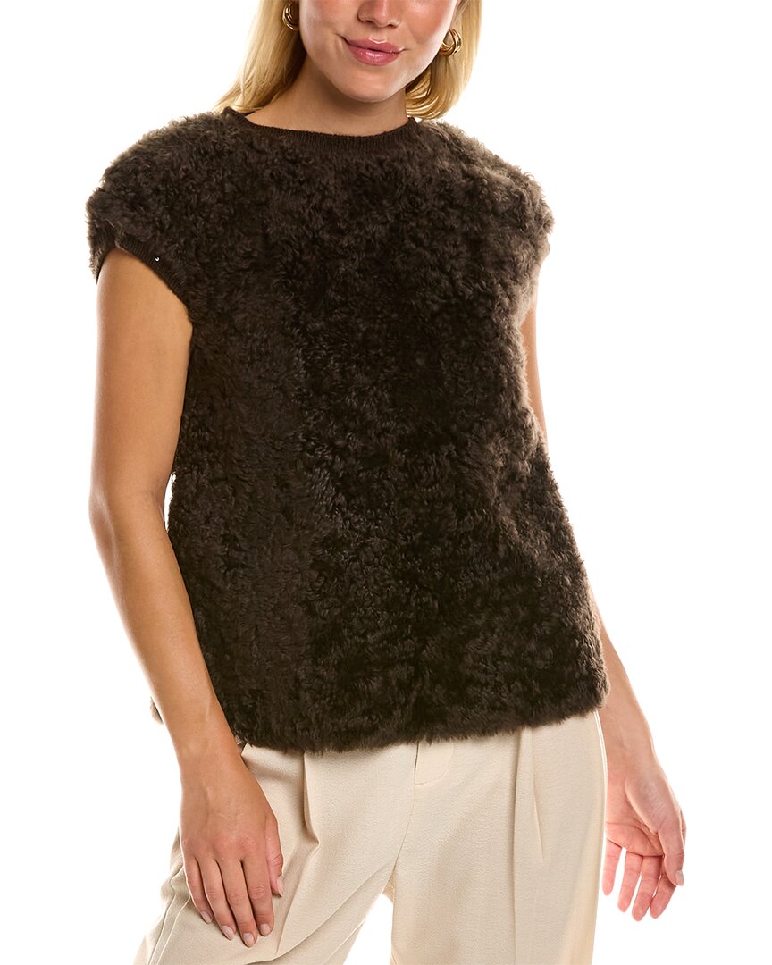 Brunello Cucinelli Silk-Lined Shearling Top Multi
