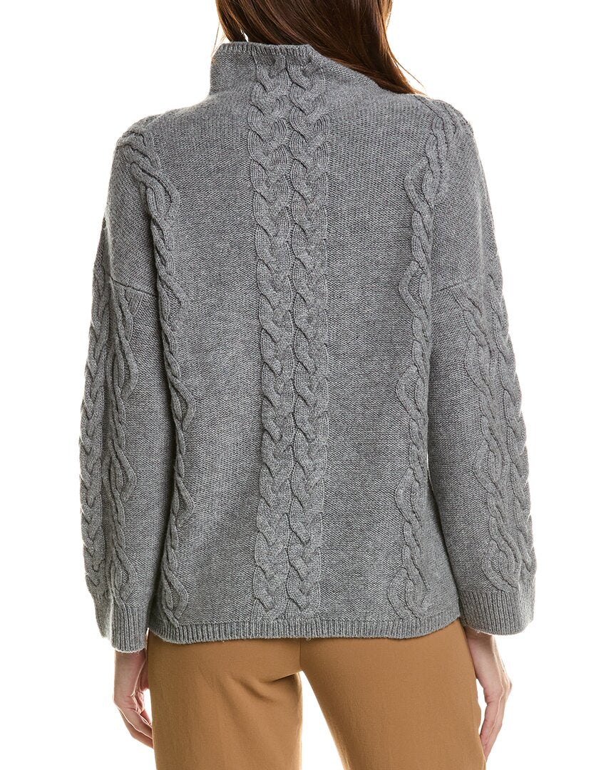 Forte Cashmere Placed Cable Funnel Neck Wool & Cashmere-Blend Sweater