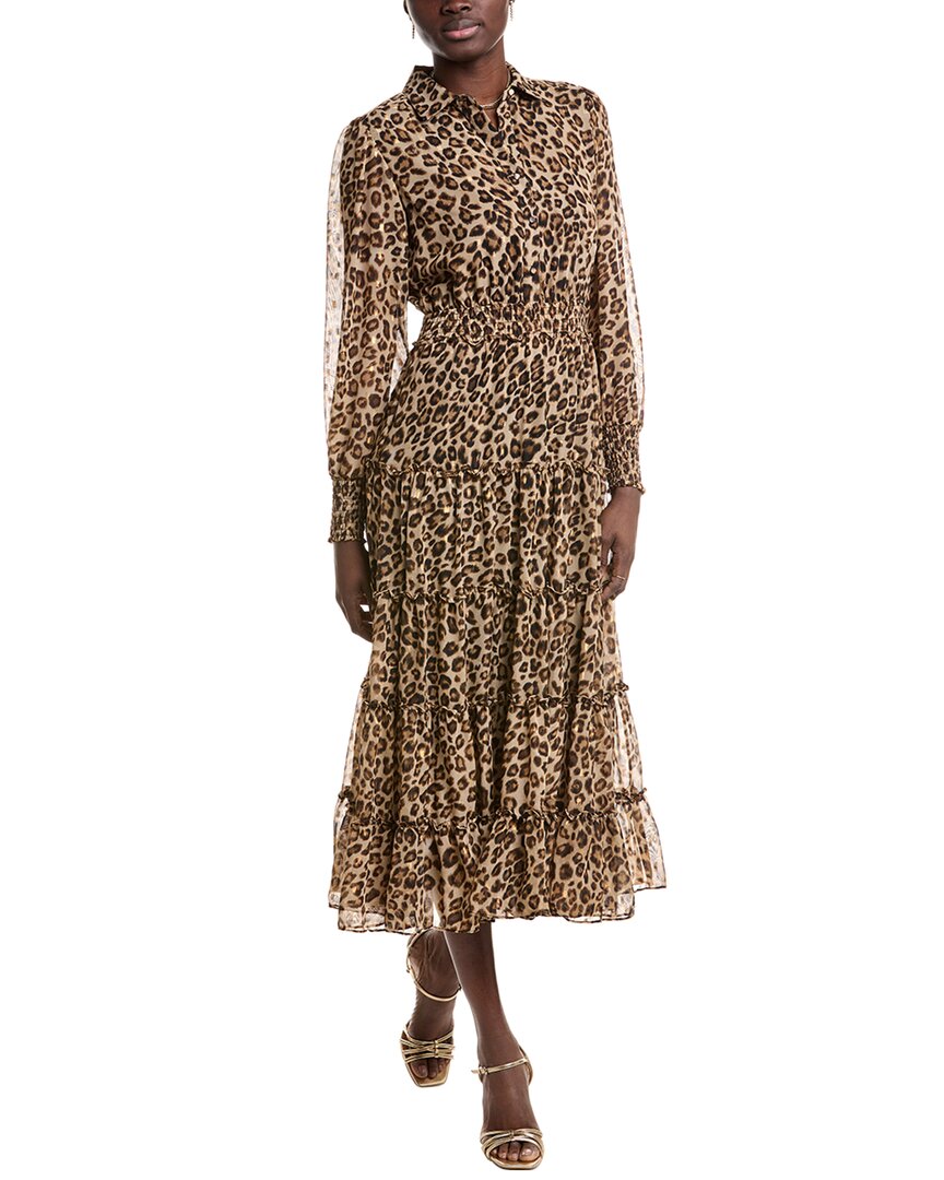 T Tahari Tiered Maxi Dress Brown Multi Regular 0 (XS)