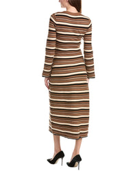 Elie Tahari Bell Sleeve Stripe Fitted Midi Dress