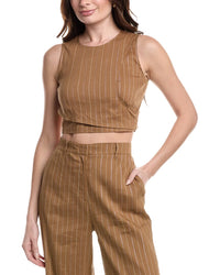 Marella Cristin Linen-Blend Top Brown Multi