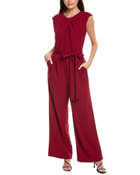 Tahari Asl Plus Tie Waist Jumpsuit Red