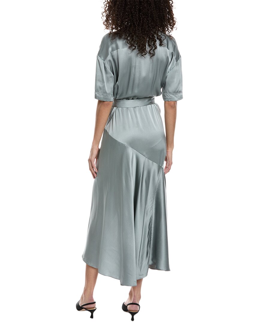 ワンピース Burberry Emily Tie-Waist Silk Shirtdress BURBERRY Ladies Mineral Blue Emily Tie-Waist Silk-Satin